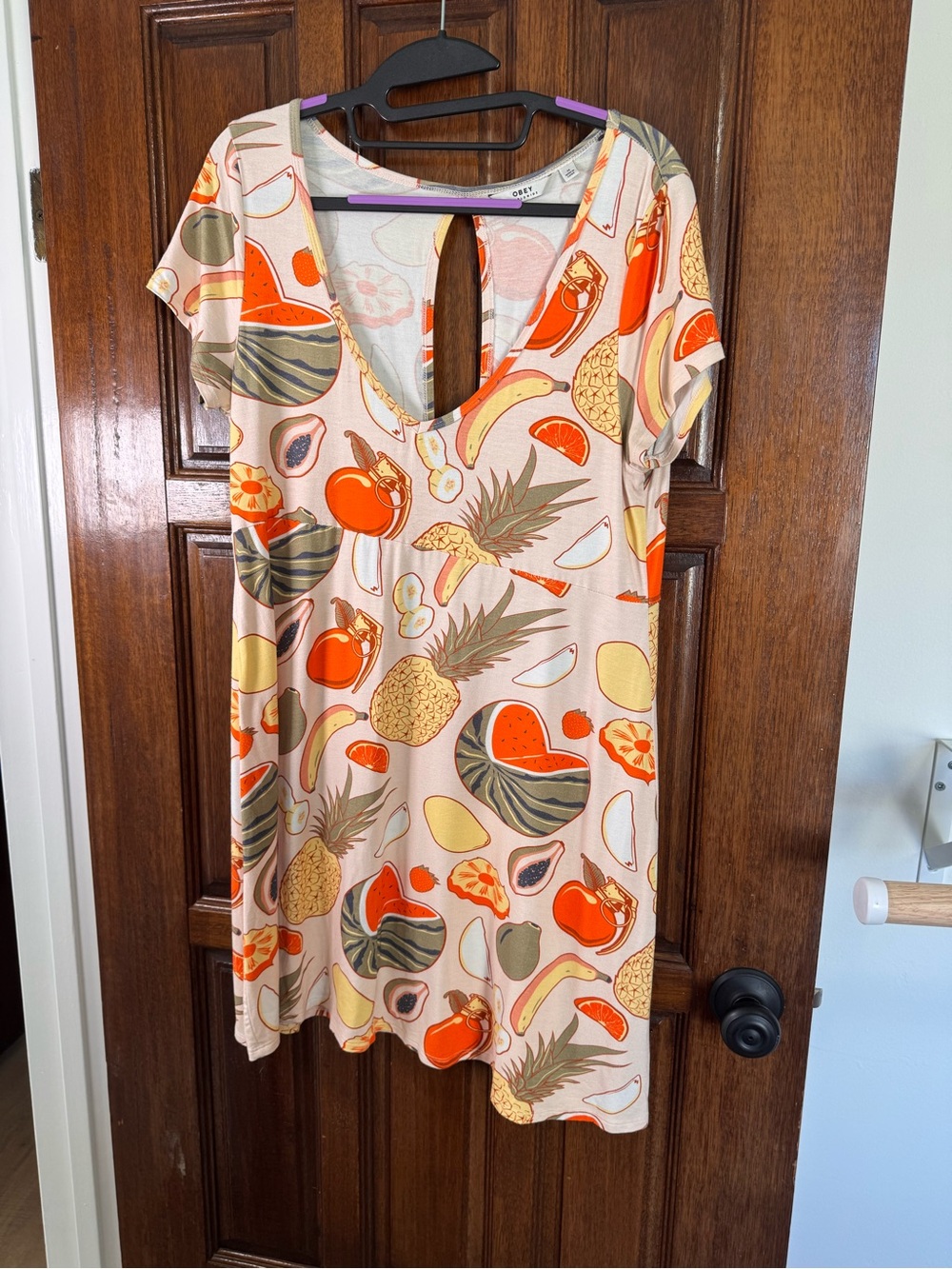 Obey Peach Fruit-Print V-Neck Tunic